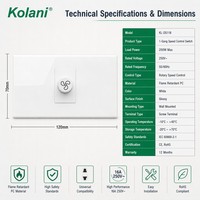 Bouton de commande de vitesse de ventilateur progressif, panneau mural dissimulé 120, 16A 250V PC blanc brillant, protection contre la surchauffe pour chambre d'hôtes