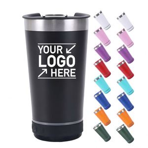 Gobelet isotherme à double paroi en acier inoxydable de 16 oz avec logo personnalisé, haut-parleur intégré, pour voyage, camping, musique, bière - Product Image 1