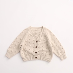 Pull-over pour enfants printemps-automne, couleur unie, col en V, cardigan en tricot pour garçons, vêtements pour bébés en coton - Product Image 3