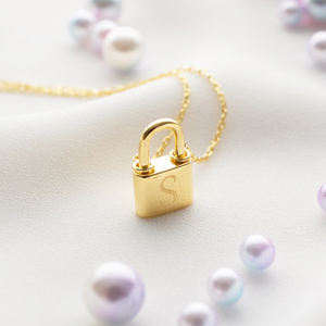 Collar De cerradura con colgante, cadena De <span class=keywords><strong>Oro</strong></span> con inicial, 18 kilados, grabado, acero inoxidable, joyería chapada en <span class=keywords><strong>Oro</strong></span> - Product Image 4