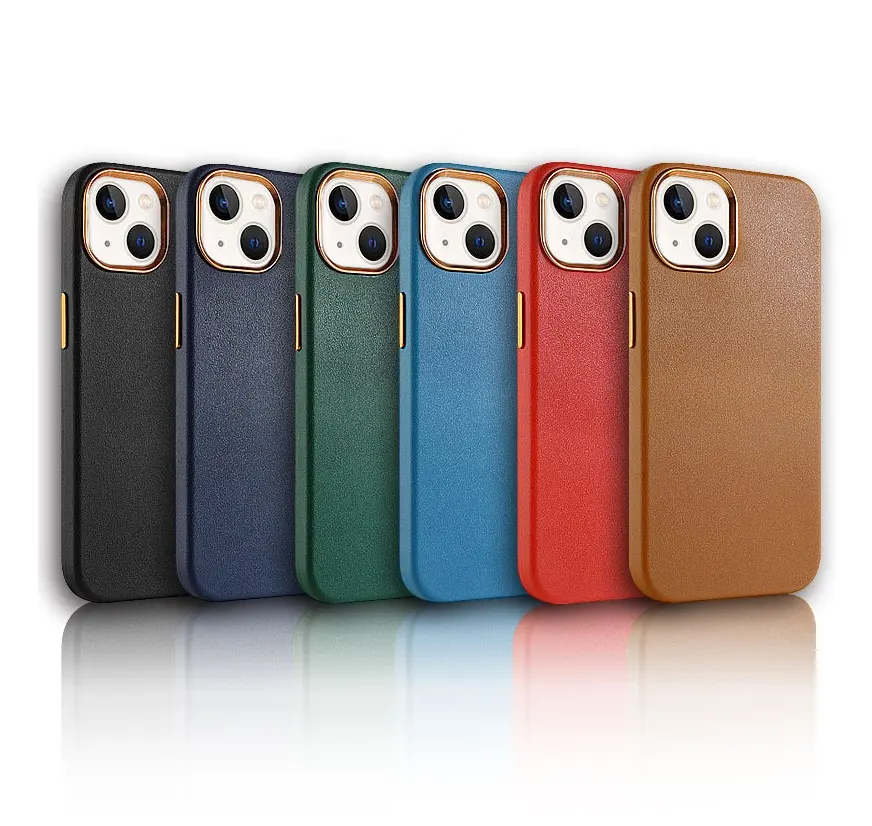 Official original new simple metal camera ring buttons PU leather phone case for iphone 13 pro max