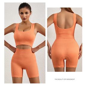 Venta al por mayor Acanalado Alto Impacto Deportes Fitness Bra Top y Entrenamiento Yoga Biker Shorts 2 Piezas Conjuntos para Mujeres - Product Image 5