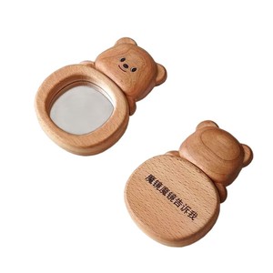 Wooden Bear Makeup <b>Mirror</b> <b>Compact</b> Portable With Engraving Option For Travel Use - Product Image 5