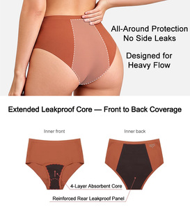 Culottes menstruelles réutilisables OEM en gros pour flux abondant, 4 couches absorbantes, anti-fuites, sans coutures, taille haute, pour femmes - Product Image 2
