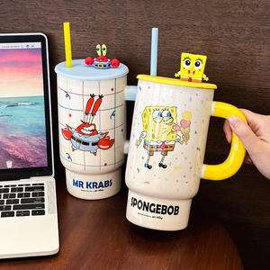 Taza de Agua de Cerámica con Pajita de <span class=keywords><strong>Bob</strong></span> <span class=keywords><strong>Esponja</strong></span>, con Tapa, Incluye Caja de Regalo para Parejas, para Regalos de Cumpleaños o Navidad - Product Image 3