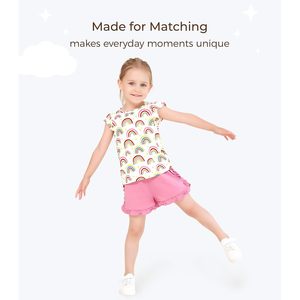 DREAMHALO Conjunto de camiseta sin mangas y pantalones cortos para niñas pequeñas, estampado de arcoíris, conjunto de 2 piezas con volantes rosas, de 2 a 6 años - Product Image 3