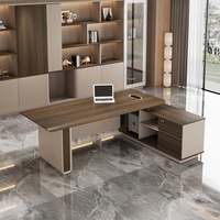 Bureau de direction en PVC avec gestion intégrée des câbles et armoire de rangement, bureau de patron/directeur avec tiroirs pour immeuble de bureaux
