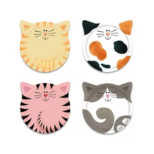 Posavasos de cerámica con forma de gato y dibujos animados, decoración de Mesa para el hogar, posavasos de madera de corcho redondo personalizado