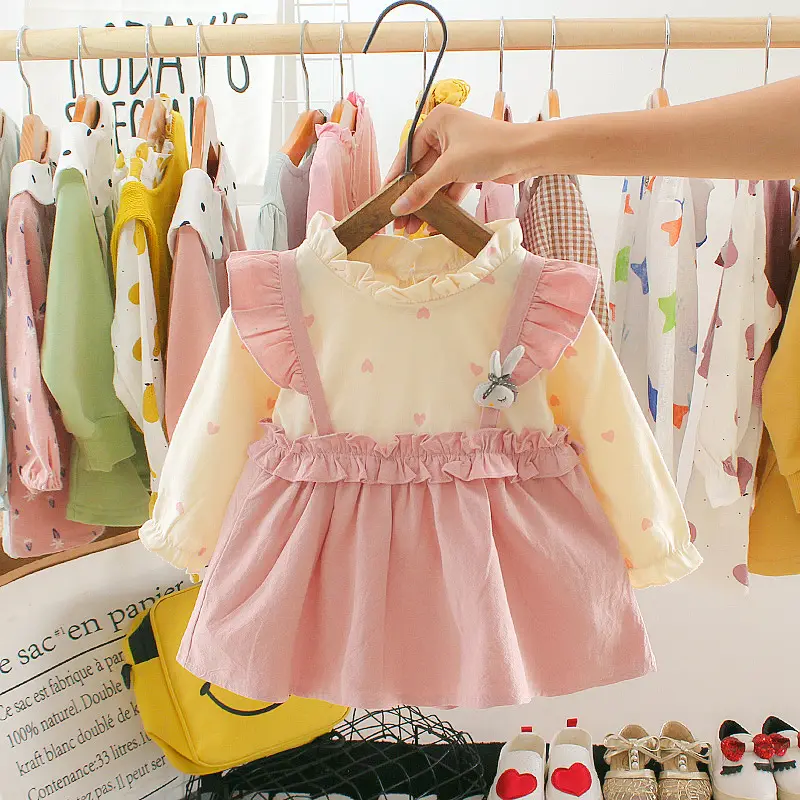Fashion Rabbit Autumn Baby Girl Long Sleeve Cute Infant Fly Sleeve Baby Girl Dresses Heart Children Kids Girl Dresses