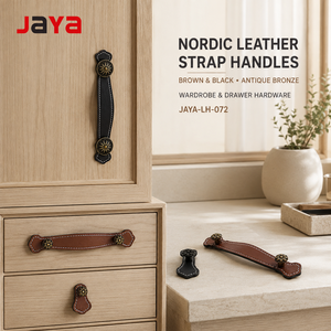 Gagang Kabinet Kulit Coklat Hitam JAYA Nordic dengan Tali Kulit, Kenop Perunggu Antik untuk Laci Lemari - Product Image 1