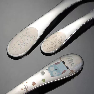 New loại hiện đại dễ thương gương bạc Bộ đồ ăn Set 304 thép không gỉ children's ngắn xử lý thìa dĩa trẻ em thiết lập dao kéo - Product Image 5