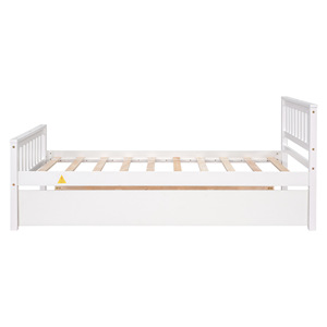 White Solid Wood <b>Kids</b> Bed With <b>Storage</b> Drawer And Guardrails For Bedroom Use - Product Image 4