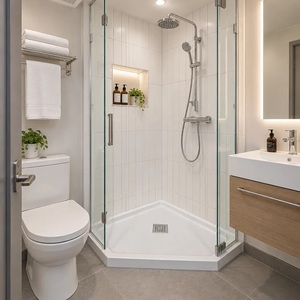 Base de douche d'angle en diamant blanc massif Glasstone, prête à poser, 3 côtés, rebord de carrelage de 1 pouce, série <span class=keywords><strong>GTA</strong></span> - Product Image 3