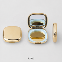 Boîtier de poudre compact de luxe doré vide avec miroir, emballage carré en plastique pour maquillage, conteneur cosmétique OEM ODM