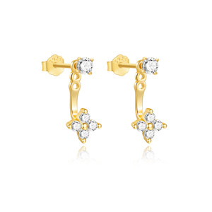 Pendientes de botón ajustables de moda al por mayor con circonita cúbica en forma de flor, chapados en oro, de plata de ley S925 para mujer - Product Image 2