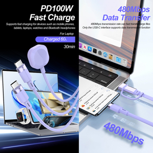 100W Câble de données télescopique trois-en-un à charge super rapide pour banque d'alimentation et téléphone Type-C 5A Câble de charge un à trois - Product Image 6
