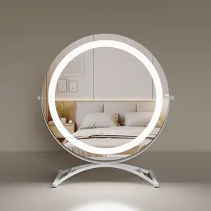 Miroir de table de maquillage de table moderne intelligent à 3 modes d'éclairage Miroir de courtoisie rond avec lumière LED