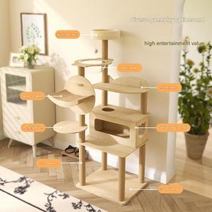 Arbre à chat multifonctionnel en bois massif de qualité supérieure avec capsule spatiale, berceau spatial et poteaux à gratter pour le jeu des chats - Product Image 4