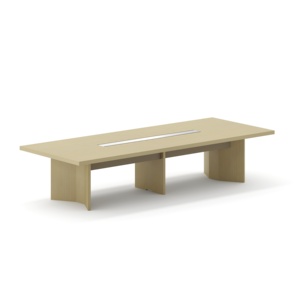 Mesa de <span class=keywords><strong>Conferencia</strong></span> Comercial Moderna de Madera con Ranuras Integradas para Gestión de Cables y Tablero Engrosado para Sala de Conferencias - Product Image 1