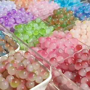 50PCs/Bag 8mm Double Color Imitation Jade Glass Beads Round Loose Spacer Beads Pattern For Jewelry Making DIY Bracelet Necklace