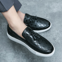 Chaussures habillées pour hommes grande taille, à semelle blanche antidérapante, en cuir décontracté, à fond plat, style rétro britannique à carreaux, rehaussantes