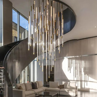 Lustre suspendu en acier inoxydable avec tube en verre décoratif pour escalier, projet personnalisé, luxe moderne, LED dimmable, garantie 1 an