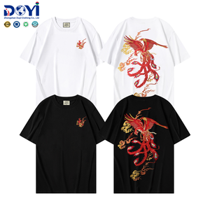 T-shirt DUYI de luxe 100 % coton, coupe oversize, manches courtes, style japonais, broderie Phénix, épaules tombantes, motif dorsal large - Product Image 4