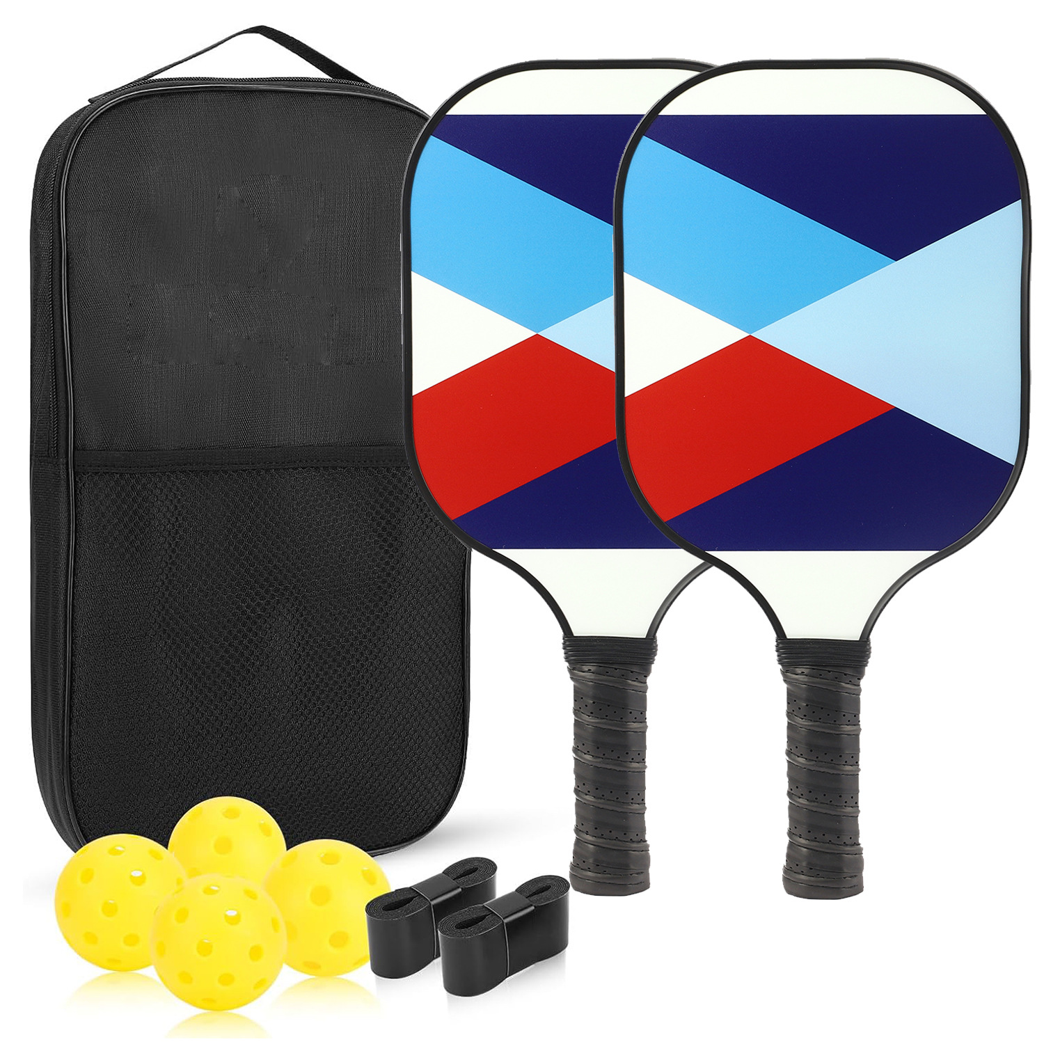 2 raquettes, 4 balles, 2 grips, 1 paquet