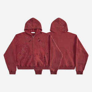 Sudadera con Capucha y Cremallera para Hombre, de Invierno, de Alta Calidad, Estilo Desgastado, con Pedrería Bordada, Lavado Ácido, Felpa Francesa, 100% Algodón, Marca KingSen - Product Image 2