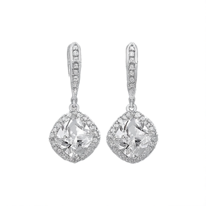 Orecchini Pendenti Classici con Zirconi Taglio Principessa, Placcati in Rodio, Gioielli da Sposa per Donna, con Cristalli e Strass Incastonati - Product Image 1