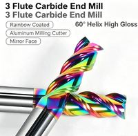 Fraise à queue en carbure à 3 cannelures, hélice de 60 degrés, revêtement arc-en-ciel, finition brillante, pour usinage de l'aluminium, outils de finition miroir pour machine CNC