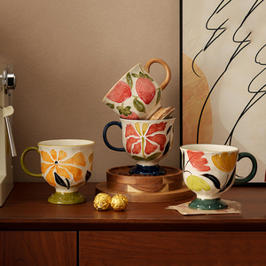 Vintage Style Floral Ceramic Coffee Mug Embossed Porcelain Tea Cup Strawberry Lemon Mug - Product Image 1