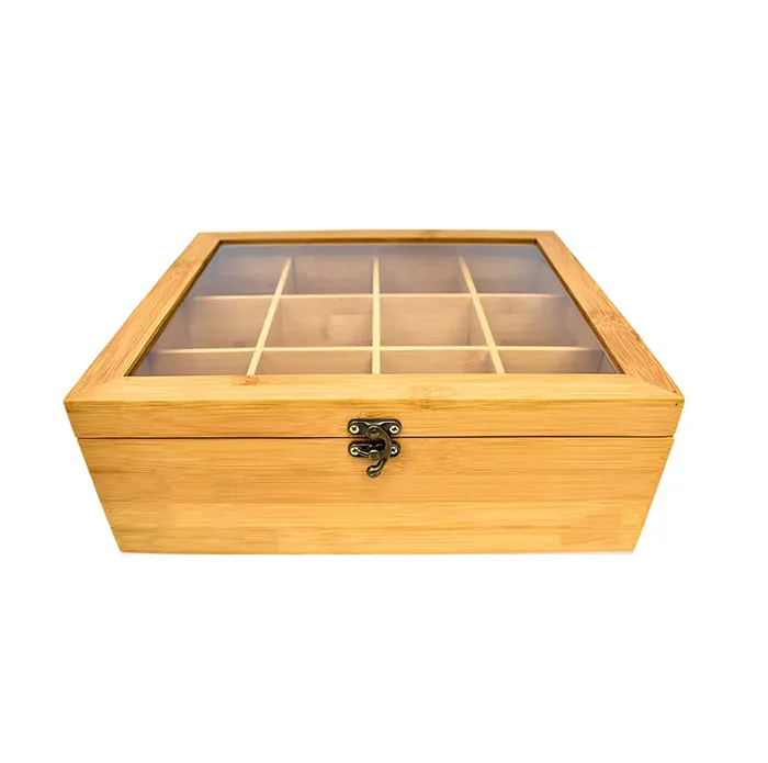 Saco de chá de bambu, caixa de armazenamento de chá de madeira, organizador de chá, caixa de madeira