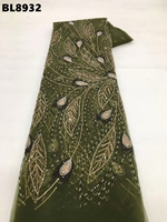 Tissu en dentelle perlée couleur oignon d'Arménie avec paillettes haut de gamme et broderies pour robes de mariée élégantes