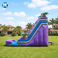 Toboggan aquatique gonflable professionnel en PVC violet, grand toboggan aquatique tropical en forme de palmier pour événements intérieurs/extérieurs et location en jardin.