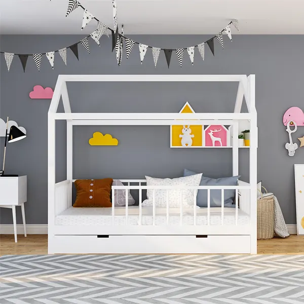 Meuble de lit pour enfants, design moderne et populaire, avec supports de rangement, 1 pièce