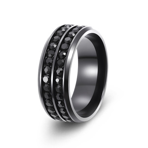 Anillo de Compromiso al por Mayor, Anillo de Acero Inoxidable con Doble Hilera de Circonitas <span class=keywords><strong>para</strong></span> <span class=keywords><strong>Mujer</strong></span> - Product Image 5