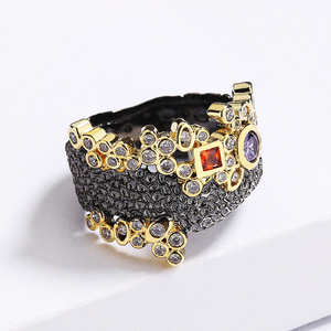 <span class=keywords><strong>Gioielli</strong></span> antichi KYRA01731 anello a pois con zirconi viola placcato nero per donna - Product Image 4