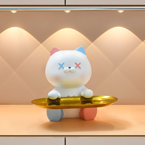 Happy Cat Storage Ornament Resin Desk Organizer With Gold Tray For Keys Cosmetics And Makeup Desktop Decor - Product Image 1