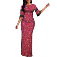 Gaun Maxi Bodycon Dashiki Ramah Lingkungan Berbahan Ankara dengan Motif Afrika, Lengan Pendek, Ukuran Besar, dan Bernapas untuk Wanita