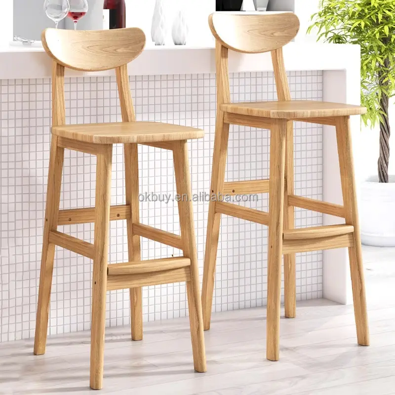 Vente en gros tabouret de bar haut moderne personnalisé à cadre en bois avec chaise de bar en tissu de lin avec dossier incurvé pour cuisine d'hôtel