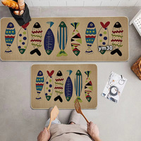 OEM Custom Printed Natural Linen Kitchen Runner Mat Oil Proof Anti Slip Kitchen Floor Rug 2 Pieces Set