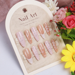 Ins, superventas, uñas portátiles, puntas de borde blanco francés largo, acabado extraíble, pegatinas de uñas falsas de estilo dulce y fresco - Product Image 3