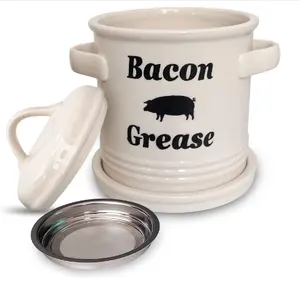 Functional Ceramic Bacon Grease Container with Strainer Bacon Grease Holder Keeper Strain store your bacon grease with ease