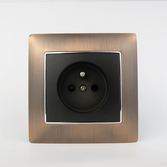 Good Quality Flush Mounted Factory EU Standard Brushed Aluminum CE for 16A European French Type E Electrical Wall Sockets