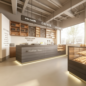Comptoirs de bar sur mesure pour cafés et espaces commerciaux, bois, acier inoxydable, couleur personnalisable, haute qualité, caisse enregistreuse - Product Image 4