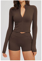 Ensemble de vêtements de sport d'automne pour femme : veste zippée et short taille haute – Tenue décontractée et tendance pour le fitness et la course à pied