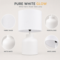 Lampe de table moderne de 12 pouces, abat-jour en tissu blanc mat, lampe de bureau, base en acier, interrupteur marche/arrêt, lampe de chevet, chambre à coucher, salon