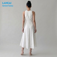 Robe longue plissée sans manches à col en V et taille nouée pour femme, personnalisable en usine sous marque privée, vente en gros, robes décontractées d'été
