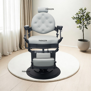 Silla de barbero reclinable 2025 con función de altura ajustable Base de metal negro con tapicería beige y blanca para hombres - Product Image 4